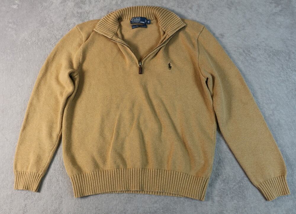 Polo Ralph Lauren Men’s Quarter Zip Cotton Sweater Camel Tan Size M